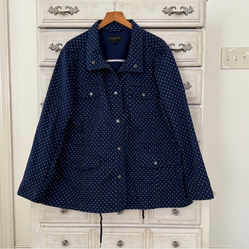 Talbots Navy Polka Dot Snap Button Coat Jacket